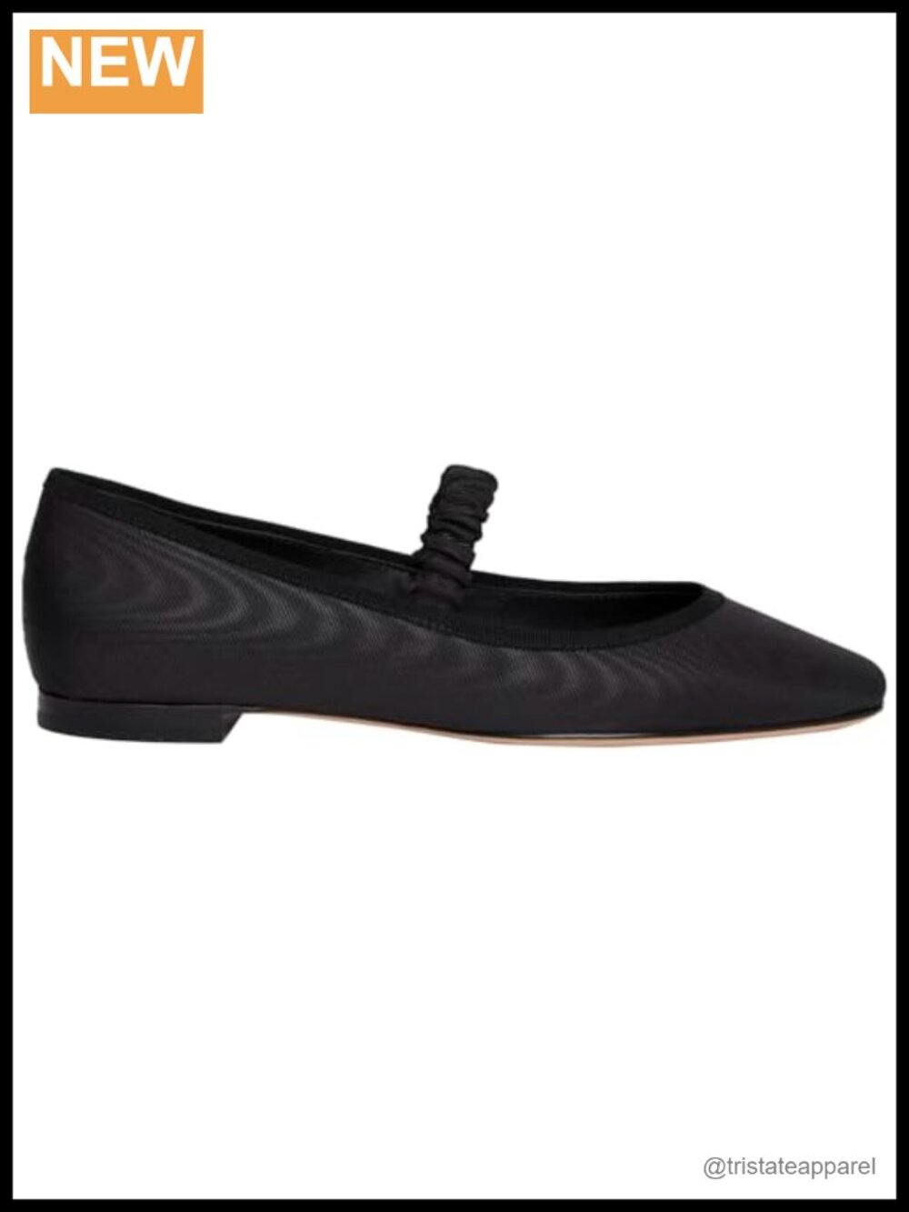 Ballet Flat with Mary-Jane Strap Ruching Soft Square Toe Leather